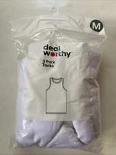 Deal Worthy Tank Tops Men’s M Medium White 3 Pack Sleeveless Undershirt Ribbed