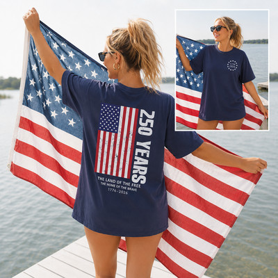 USA 250 Years Of Freedom T Shirt 1776-2026 American Flag Patriotic Tee