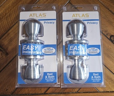 Atlas Privacy Door Knob Bed Bath Lock Satin Chrome Easy Install NEW 2 Pack