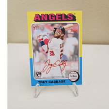 TOPPS 2024 HERITAGE ROOKIE RED ON CARD AUTOGRAPH TREY CABBAGE #ROA-TV #/75. rookie card picture