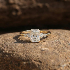 Image of 2ct Emerald Cut Moissanite Ring 925 Sterling Silver Engagement Wedding Gift Ring