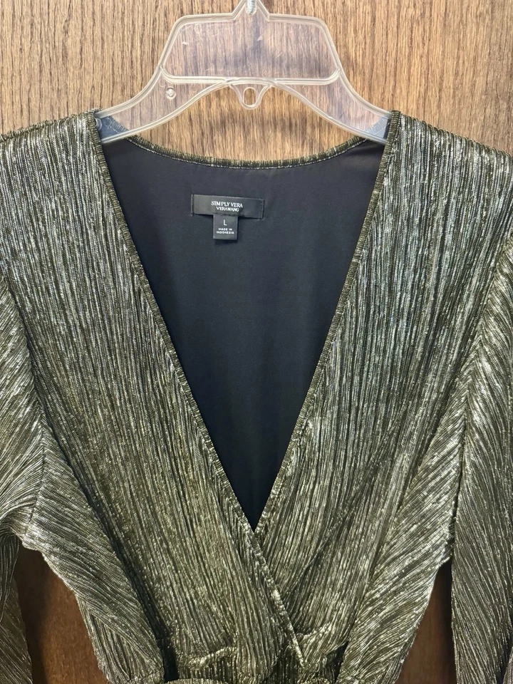 Vestido para mujer Simply Vera Vera Wang nudo cintura talla XL negro dorado metálico Foto 4 de 4