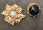 Vintage Signed Miriam Haskell Faux Pearl & Gold Butterfly Brooch Gilt Lot of (2)