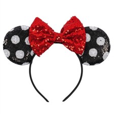 Mouse Ears Headband White Bow Glitter Sequin Princess Costume Accessory Women