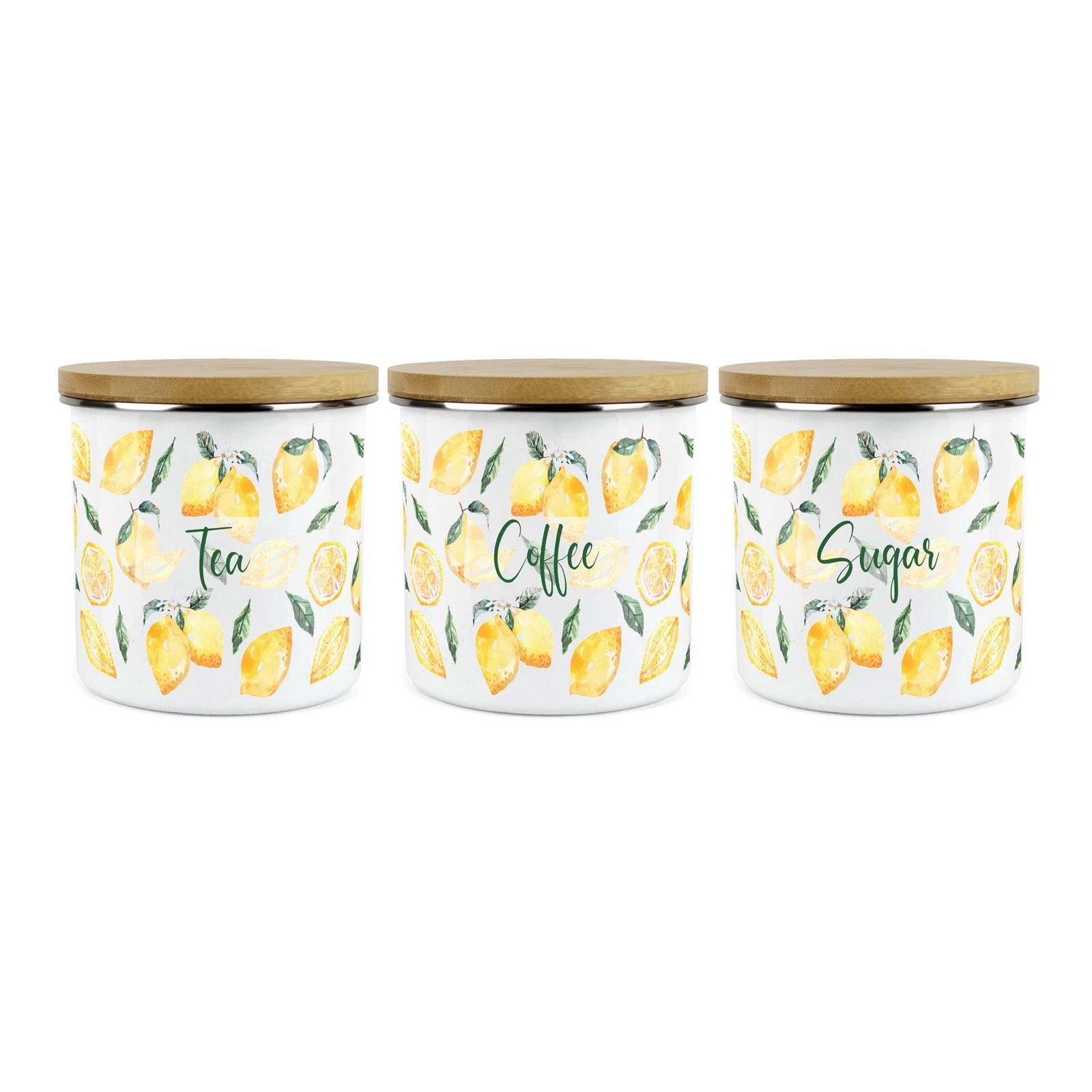 Tea, Coffee & Sugar Storage Canister - 3x Lemons Enamel Kitchen Storage Jar
Opens in a new window or