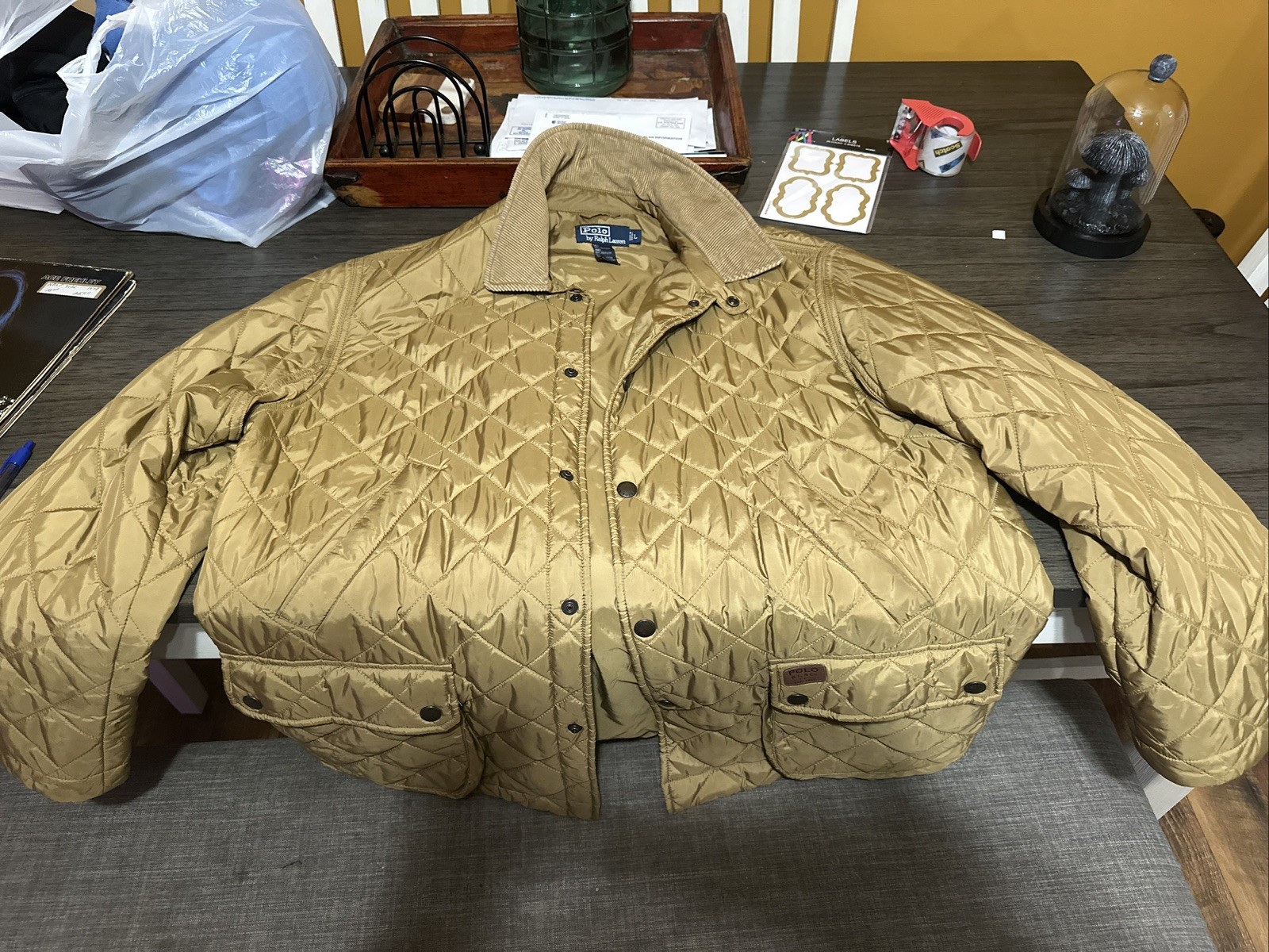Polo Ralph Lauren Quilted Jacket Mens LARGE gold. Corduroy Collar Field