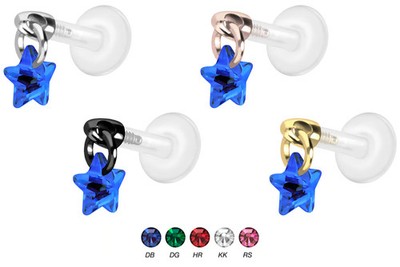 PIERCINGLINE  Piercing Stecker PTFE Labret mit Gewinde + Titan-Aufsatz