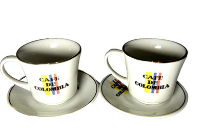 Cafe De Colombia 2 Espresso Cups and Saucers  Corona Vintage preowned great cond