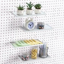 4 Pcs Pegboard Shelves, 12 x 5 Inch Metal Shelf Brackets Pegboard Tray Access...