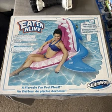 Swimways Eaten Alive Floats Shark Float Pool Lounge Chair & Blowup Blaster