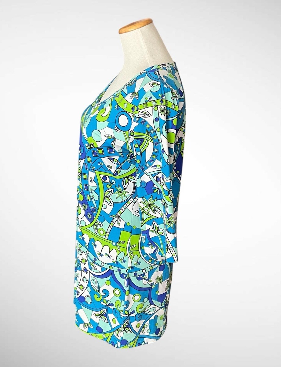 KUNY Abstract Print Swimsuit Coverup Minidress 3/4-Sleeves, Size 10 View 2