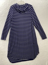 Livi Woman's Blue/White Long Sleeve Striped Size 14-16 Dress Cowl Neck Logo