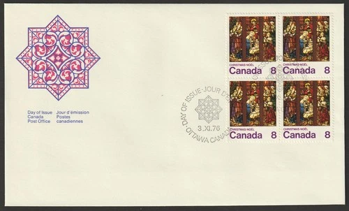 Canada #697, Christmas, Nativity, Block, Official First Day Cover, FDC 1976
