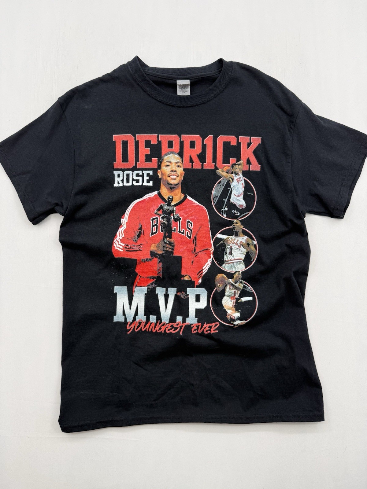 Derrick Rose T-Shirt Mens M Black Chicago Bulls Gildan Big Graphic