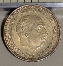 1953 (⭐19⭐62) Spain 1 Peseta Circulated KM# 775