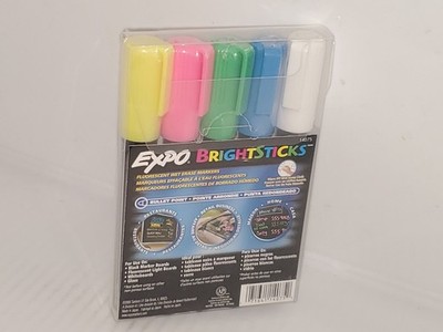 1 Pack - EXPO - Bright Sticks Fluorescent Wet Eraser Markers 5 Colors. NEW