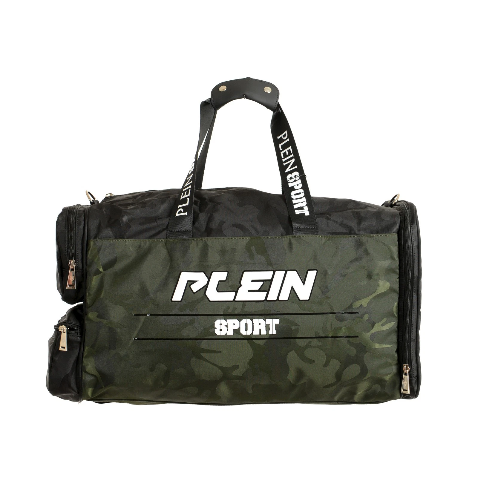 Plein Sport Men's Military Green Logo Print Large Travel Gym Duffle Backpack Bag