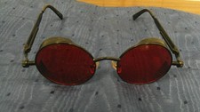 RED LENS METAL ROUND SUNGLASSES HIPSTER RETRO BLACK FRAME