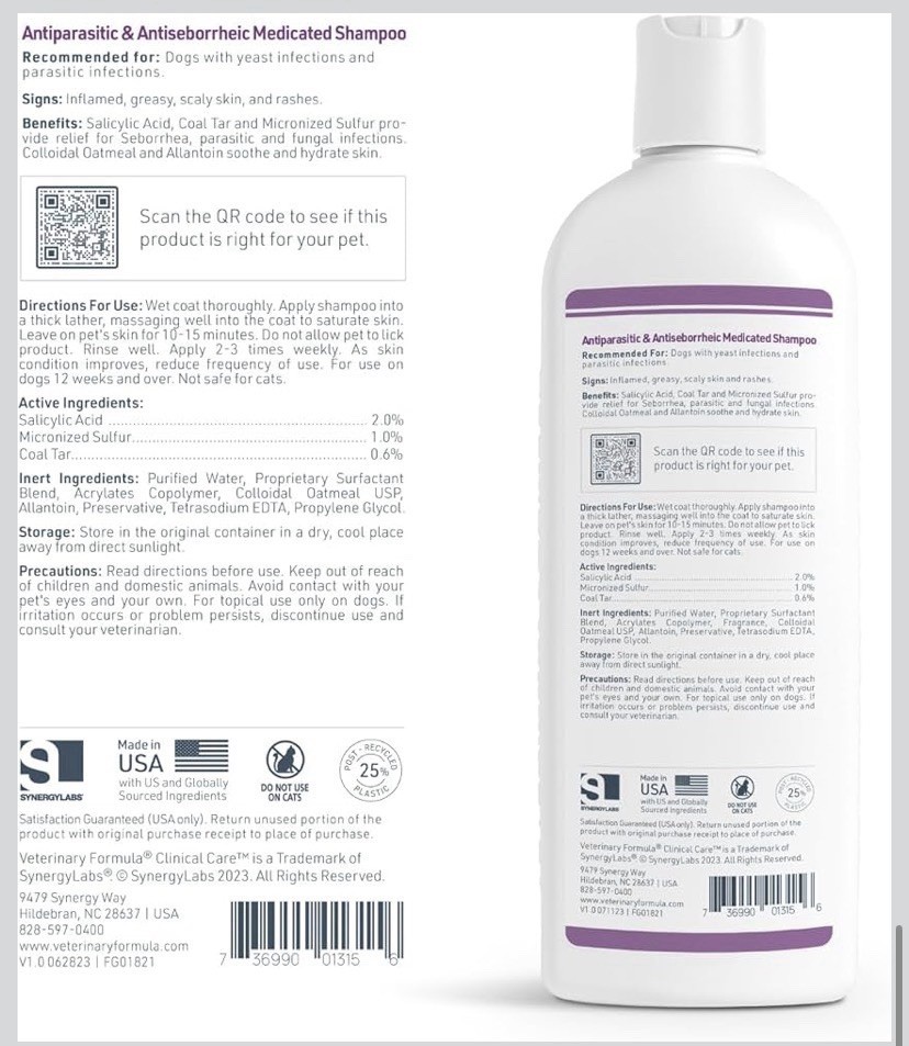 MEDICATED DOG SHAMPOO PET ALLERGIES Anti Parasite Itching Skin 2 Pack!