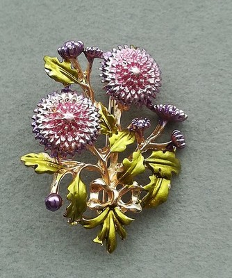 Dahlien Brosche Gold Blumen Blume Blüten Garten Floral Elegant Schmuck