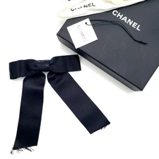 CHANEL Silk Bow Black Barrette Hair Accessory Coco Mark Ribbon Authentic