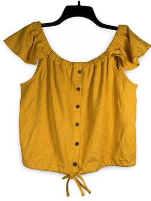 Madewell 'Texture & Thread Off Shoulder' Boho Cottage Top Women XL Golden Yellow