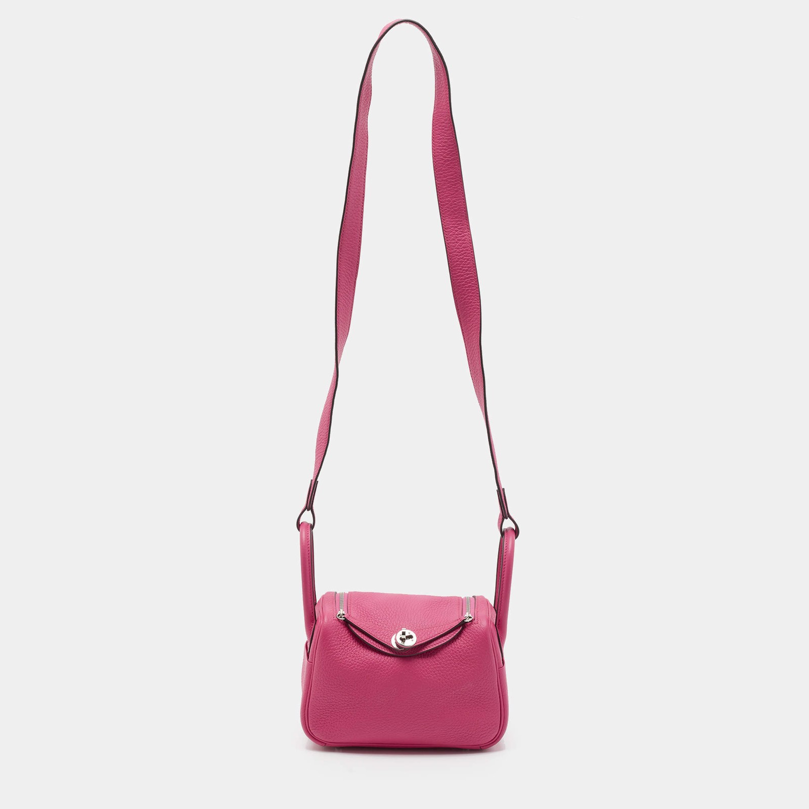 Hermes Lindy Mini Palladium Finish Rose Shocking Taurillon Clemence Leather