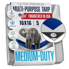 16x16 Tarp Waterproof Plastic Tarp with Grommets Every 18 Inches - 5 Mil - 