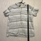 Camisa con botones Eddie Bauer para hombre talla mediana rayas gris mezcla de lino UWD 