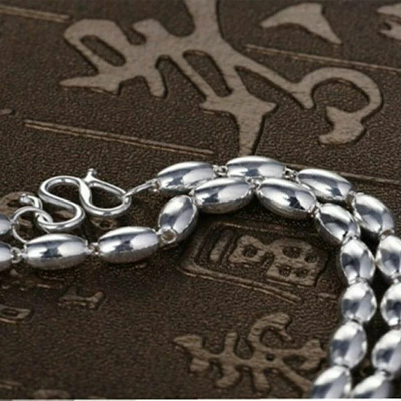 Collar de plata fina pura 999 para mujer con cuentas ovaladas polacas suéter cadena de eslabones Foto 3 de 4