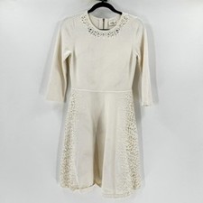 Eliza J Ivory Cream Knit Dress Crochet Lace Detail 3/4 Sleeve Elegant