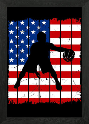 Amerikanische Flagge Basketball gerahmtes Wandbild Poster Leinwanddruck Bild
