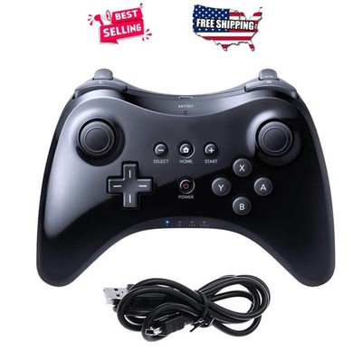 Wii U Gamepad Wireless Pro Controller Black 15 Buttons Rechargeable USB Remote