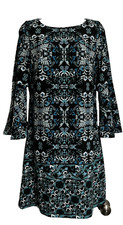 Vince Camuto Woman Size 6 Teal Blue  Floral Printed Bell Sleeve Shift Dress