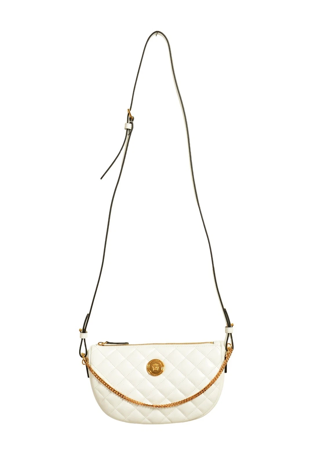 Versace — Versace Women's Leather Gold Medusa Quilted Half Moon Chain Handbag Shoulder Bag