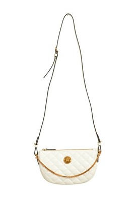 Versace Women's Leather Gold Medusa Quilted Half Moon Chain Handbag Shoulder Bag