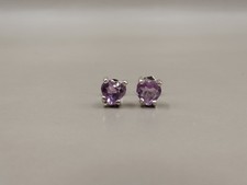 Sterling Silver Amethyst Heart Stud Earrings