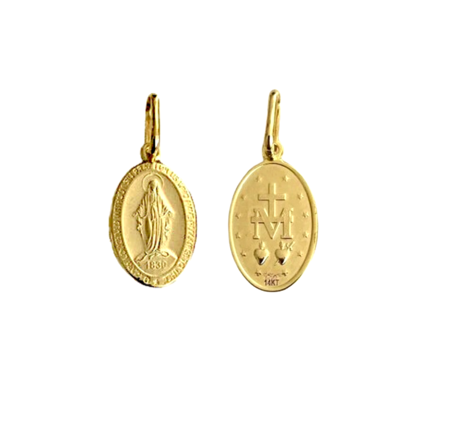 Solid 14K Yellow Gold Virgin Mary Miraculous Milagrosa Medal Pendant ...