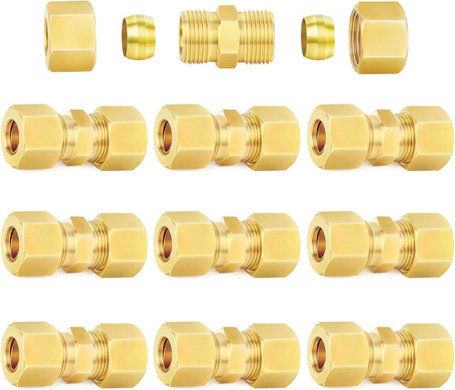 Brass Compression Tube Fitting, 1/4" OD X 1/4" OD Compression Union Connector(10