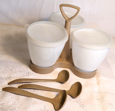 Vintage Almond Tupperware Condiment Caddy Complete w/ Containers Lids Spoons