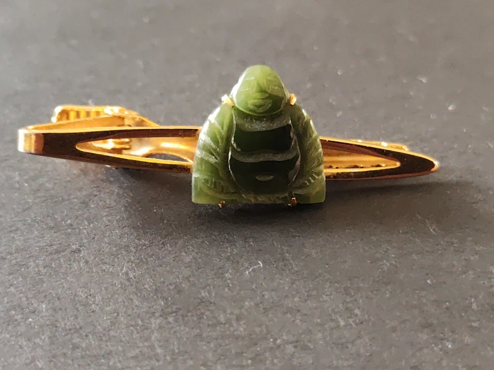 Juego de puntas vintage tono dorado jade Buda corbata clip Foto 2 de 4