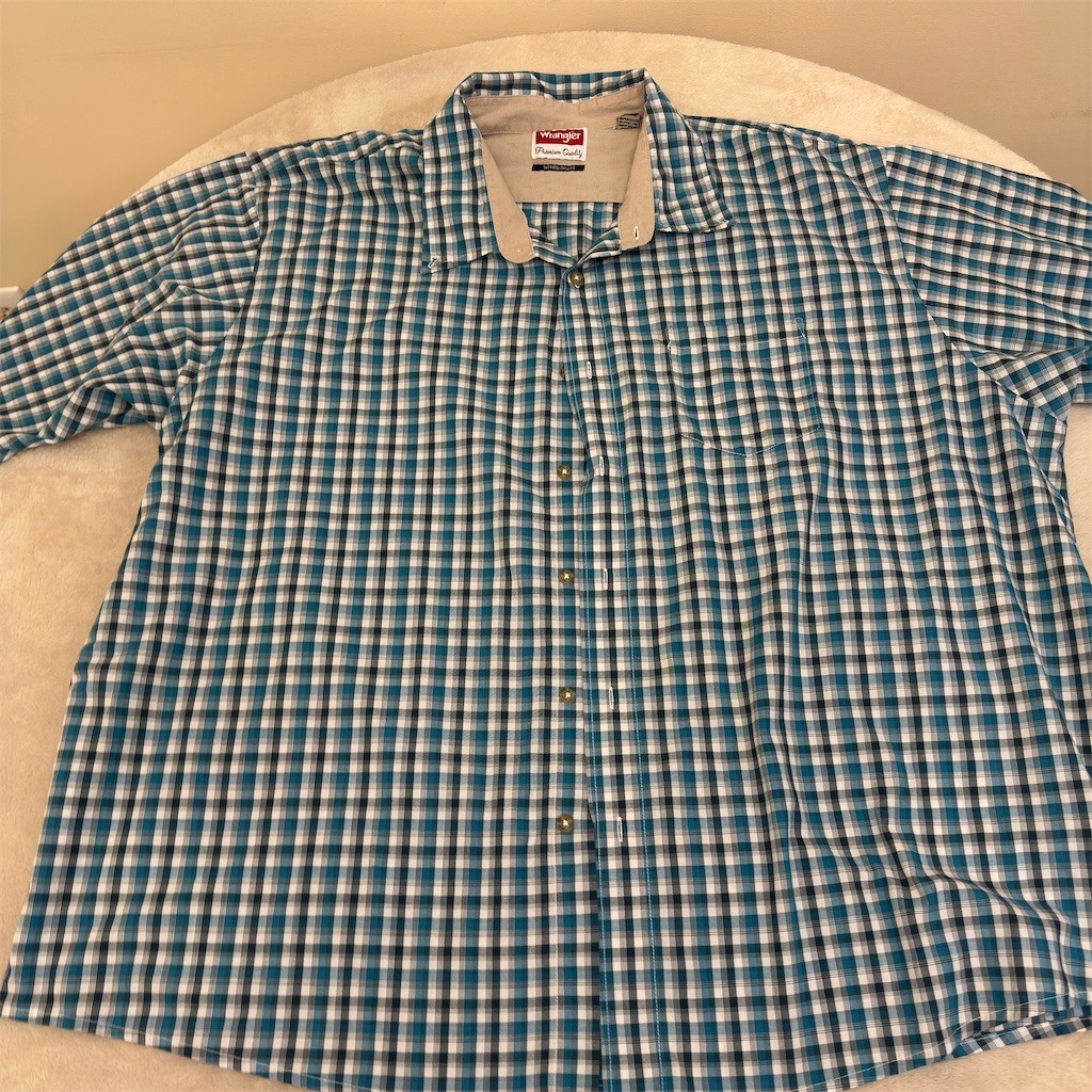 Wrangler Button-Up Shirt Mens 3XL Blue Plaid Short Sleeve Wrinkle Resist