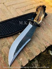 CUSTOM HANDMADE CARBON STEEL HUNTING BOWIE KNIFE STAG HANDLE WITH SHEATH
