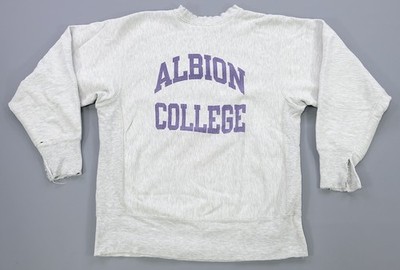 Rare VTG CHAMPION Albion College Reverse Weave Sweatshirt 80s 90s Gray Purple L