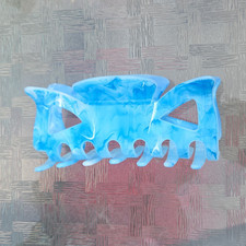 Blue White Marbled Hair Claw Clip With Teeth 2.5 in Plastic Women