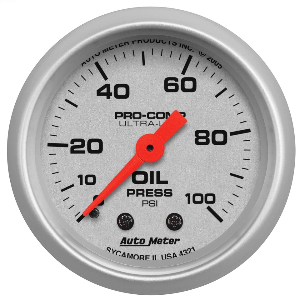 Auto Meter 4321 Ultra Lite Oil Pressure Gauge 0 - 100 PSI Mechanical 2 1/16" NEW - Image 1 of 1