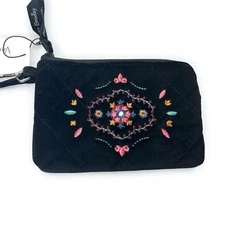 Vera Bradley Black Velvet Winter Ornaments Clip & Zip Mini Pouch Wallet NWT