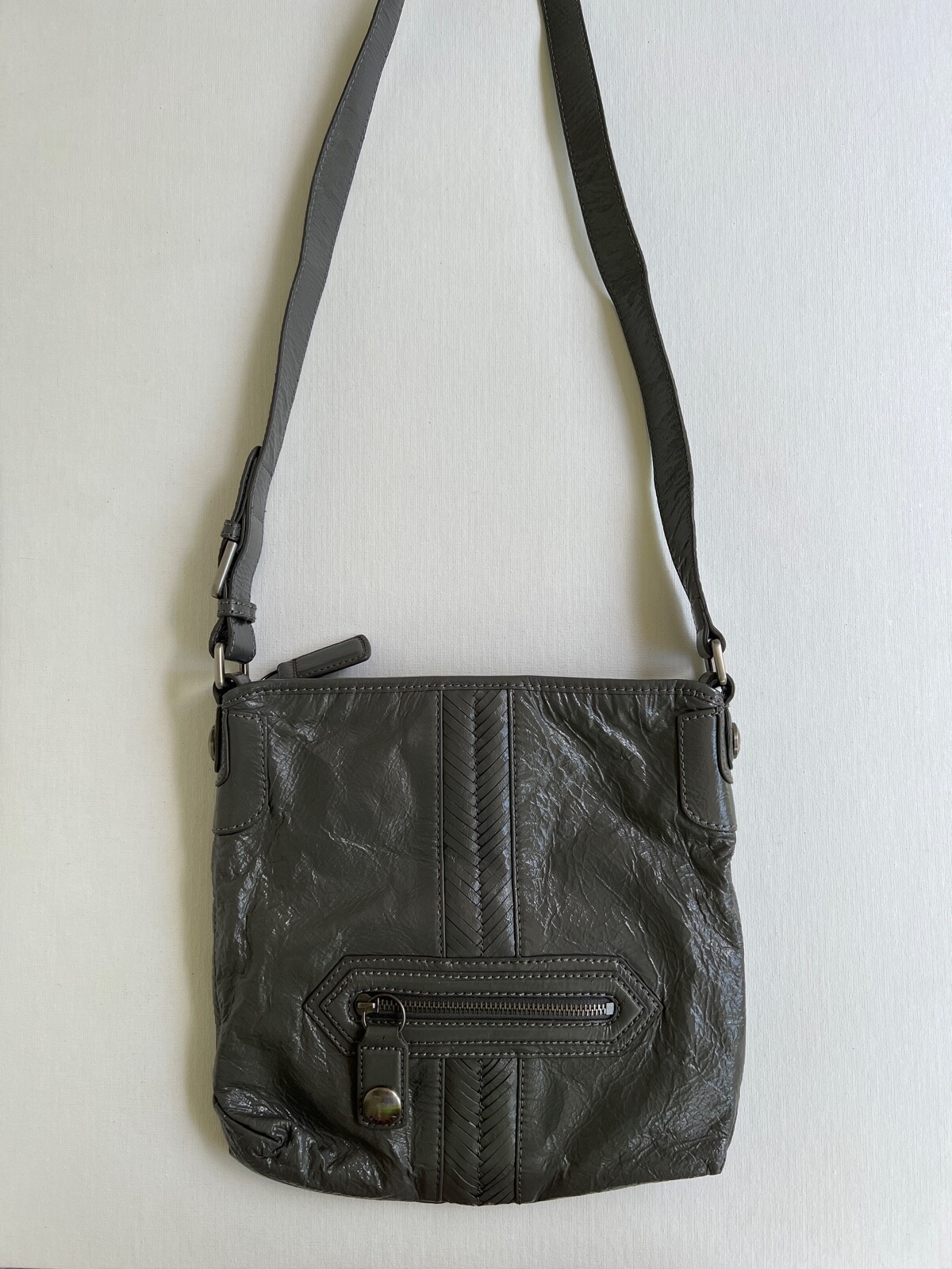 The Sak Patent Leather North South Crossbody Bag Gray Gem
