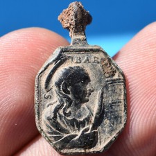 1700s ST ANTHONY RELIGIOUS MEDAL ANTIQUE ST BARBARA PENDANT FOUND