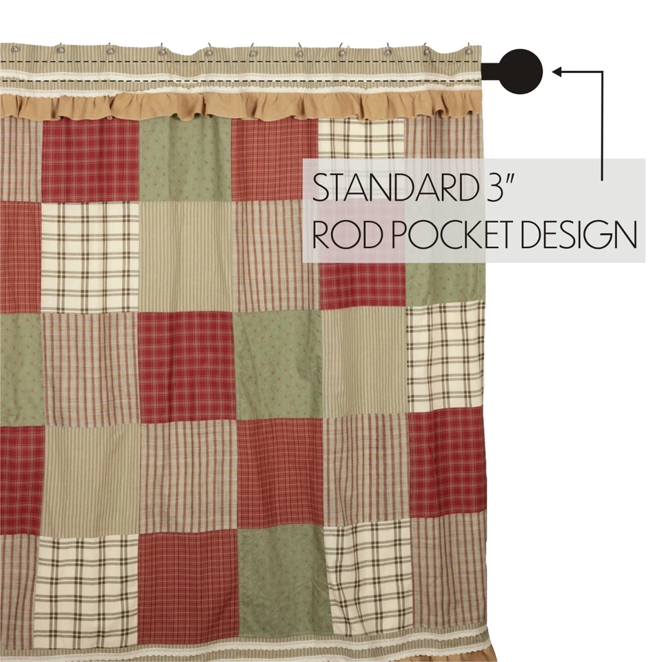 Nueva Cortina de Ducha Primitiva Granja Roja Verde Acolchada PATCHWORK 72" Foto 2 de 2